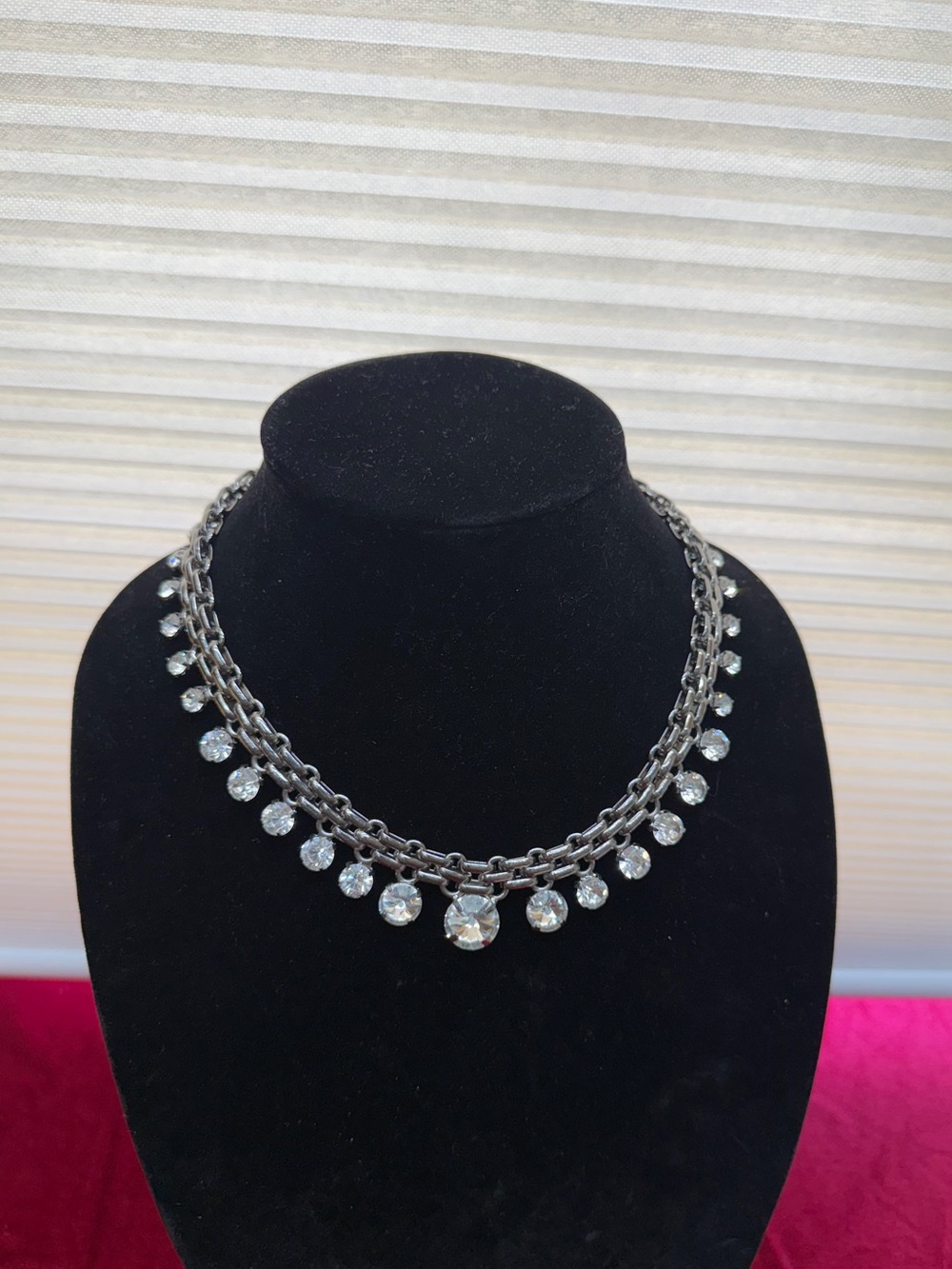 CARA NY Necklace Links Graduated Rhinestones Silver Tone Necklace